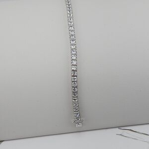 7" Solid Sterling Silver Classic Sparkling CZ 3mm Princess Cut Tennis Bracelet